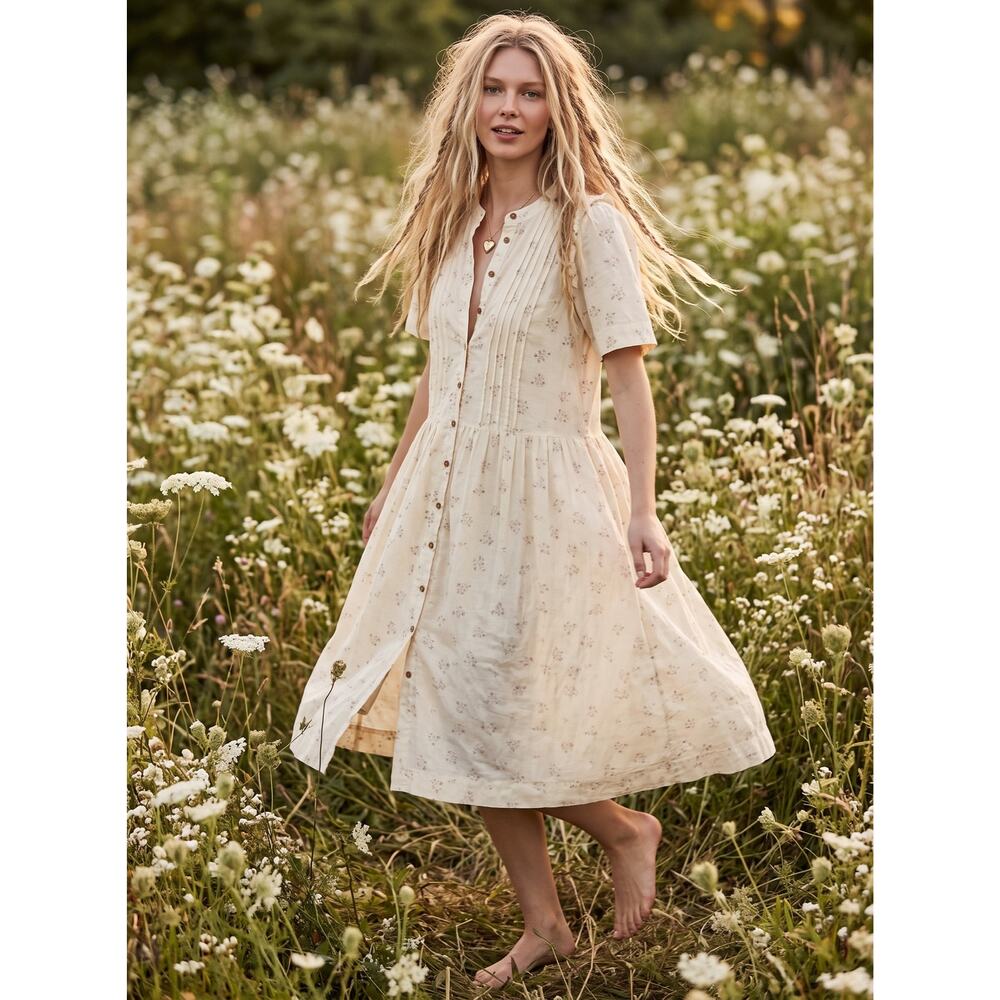 Free People Dainty Ethereal Cottage Bella Mae Midi Dress Vanilla Floral Small